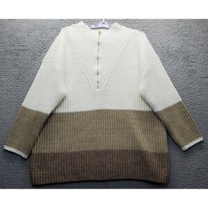 Talbots Chunky Knit Sweater Womens 2X Multi Colorblock Wool Blend Quarter Zip